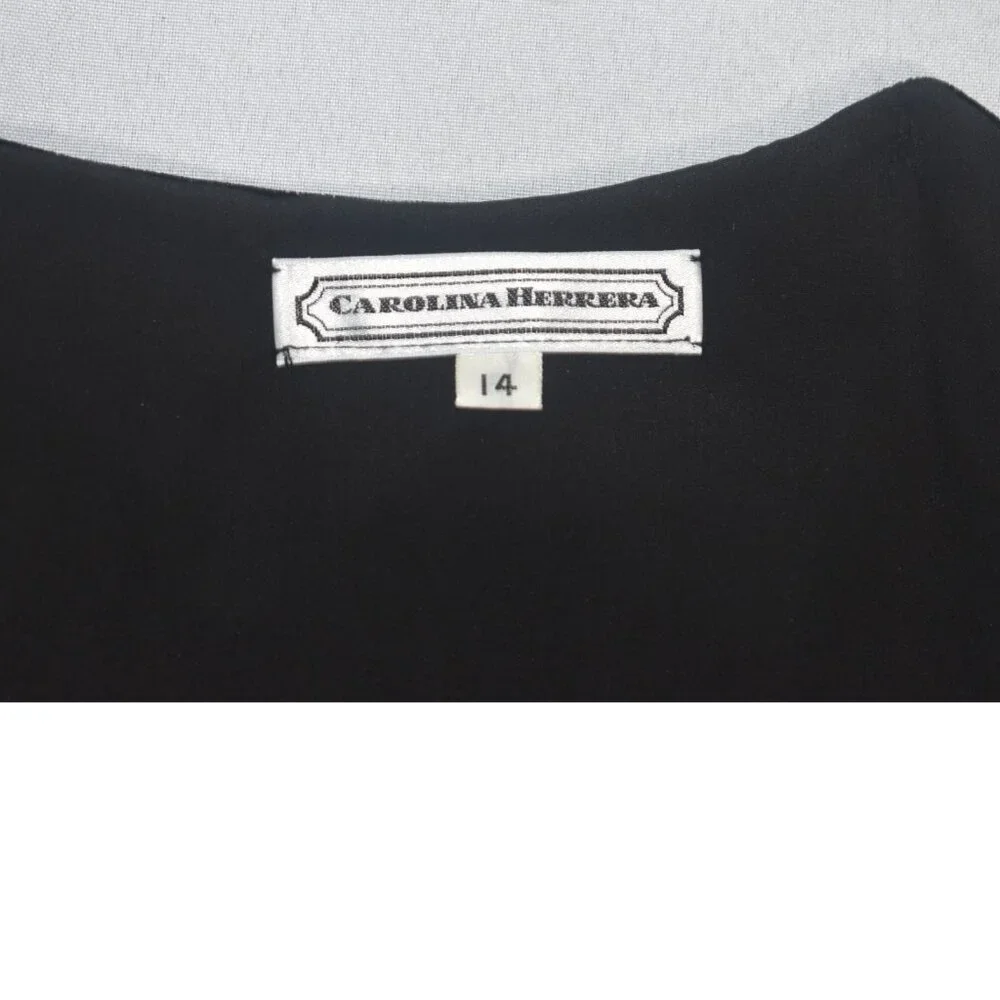 Carolina Herrera Black Velvet Ivory Satin Evening Gown Dress Long Sleeves 14 - Picture 4 of 8